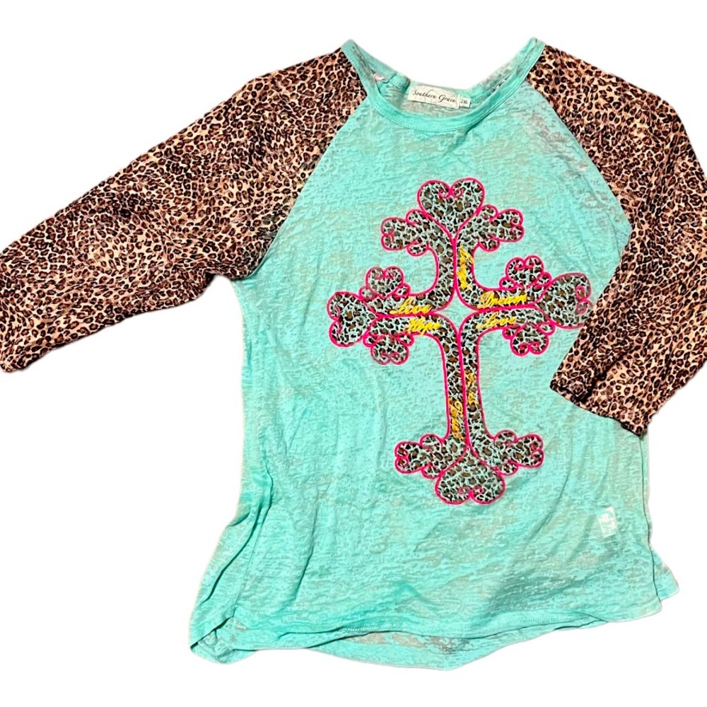Southern Grace 2XL Raglan 3/4 length sleeve cross top